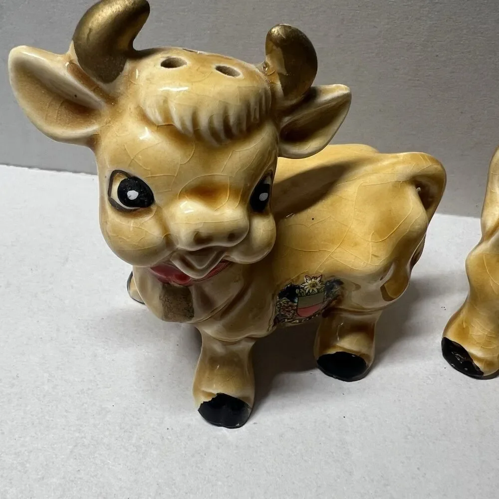 Vintage Cow Salt and Pepper Shakers Goebel Style Vaduz Liechtenstein Souvenir